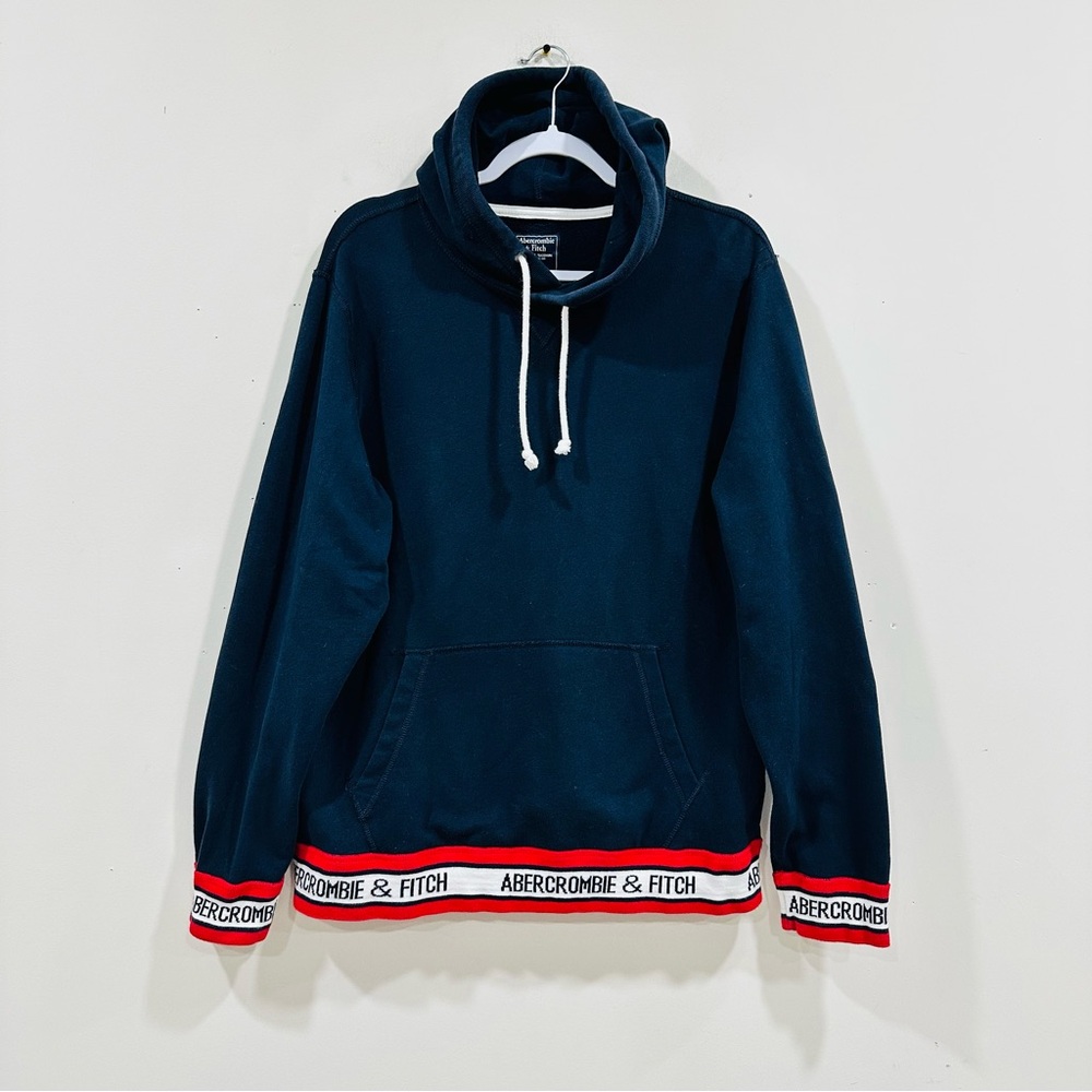 VTG‎ Y2K Abercrombie & Fitch Muscle Hoodie Navy Blue Red Trim Pullover Size L